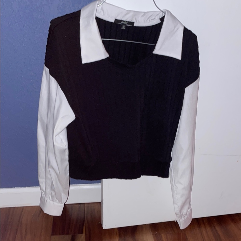 cropped black & white sweater
